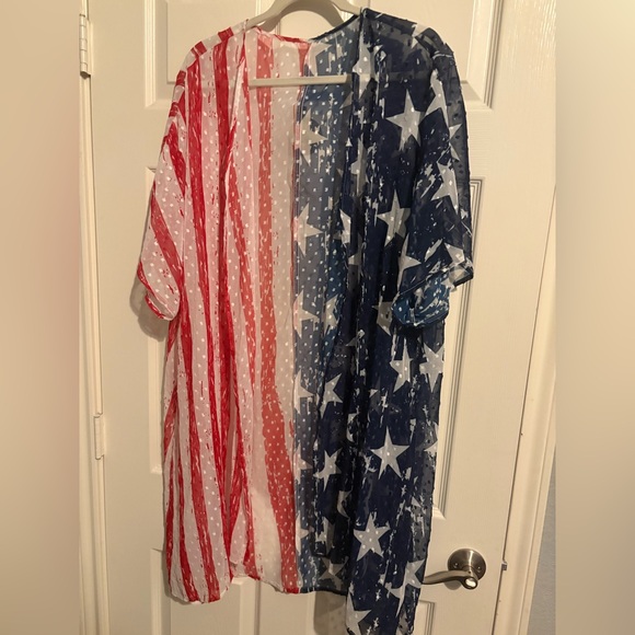 SHEIN Tops - 184- NWT - SHEIN Red White and Blue Star & Stripe Sheer Kimono